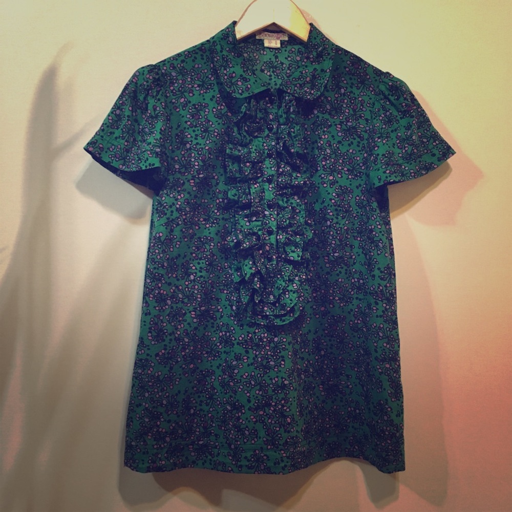 Kenzie girl green floral print ruffle blouse 🍆🥦